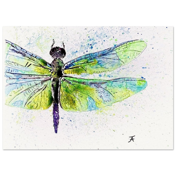 hand painted watercolor, directly from the artist, art print, dragonfly, wall decoration, poster, card, gift