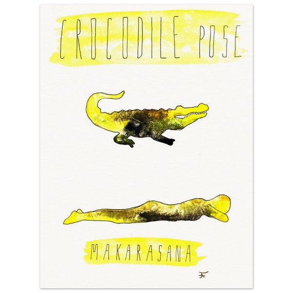 hand-painted watercolor painting directly from the artist, yoga, crocodile pose, wall decoration, fine art print - poster made of matte paper in museum quality