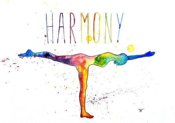 Watercolor picture to print yourself, directly from the artist, yoga, wall decoration, fine art print