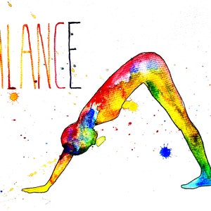 Watercolor picture to print yourself, directly from the artist, yoga, wall decoration, fine art print