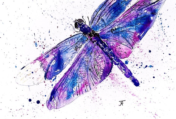 Printable Watercolor Painting Direct from the Artist Colorful Dragonfly Wall Decor Art Print
