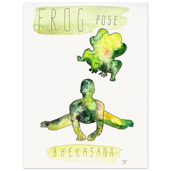 hand-painted watercolor painting directly from the artist, yoga, frog pose, fine art print - poster made of matte paper in museum quality