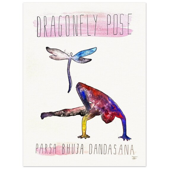 hand-painted watercolor painting directly from the artist, yoga, dragonfly pose, fine art print - poster made of matte paper in museum quality