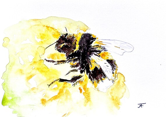 Original watercolor, bumblebee, digital print, art print, handmade, digital download, insect, nature, wall decoration, design, insect, art