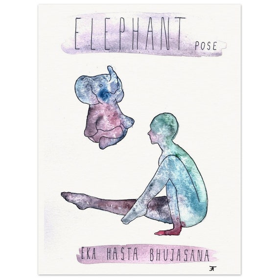 hand-painted watercolor painting directly from the artist, yoga, animal pose elephant, fine art print - poster made of matte paper in museum quality