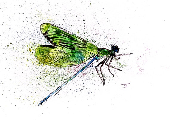 Original watercolor, digital print, art print, handmade, digital download, dragonfly, insect, nature, wall decoration, design, insect, art