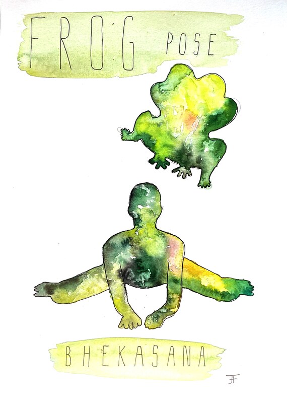 Watercolor painting to print yourself, directly from the artist, yoga, frog pose, wall decoration, fine art print