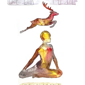 Watercolor picture to print yourself, directly from the artist, yoga, deer pose, wall decoration, fine art print