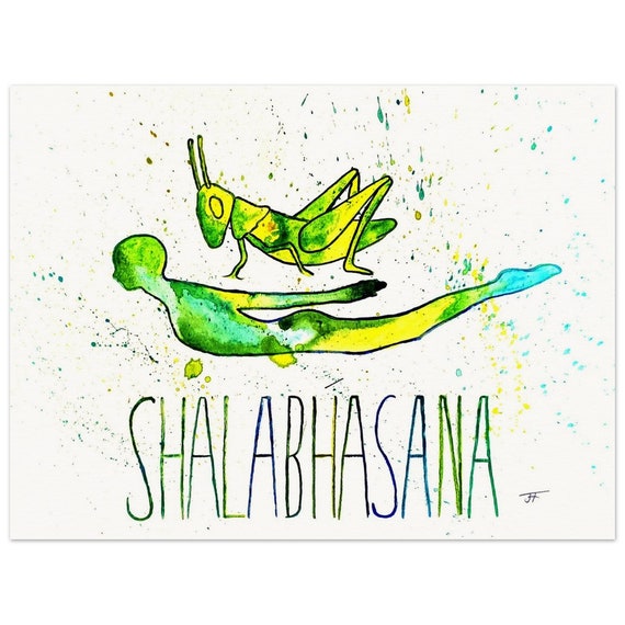 hand-painted watercolor painting directly from the artist, yoga, animal pose grasshopper, fine art print - poster made of matte paper in museum quality