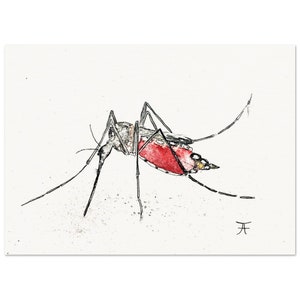 acquerello dipinto a mano, direttamente dall'artista, stampa artistica, zanzara, decorazione murale, poster, cartolina, regalo