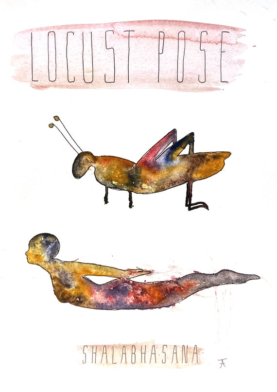 Watercolor picture to print yourself, directly from the artist, yoga, grasshopper pose, wall decoration, fine art print