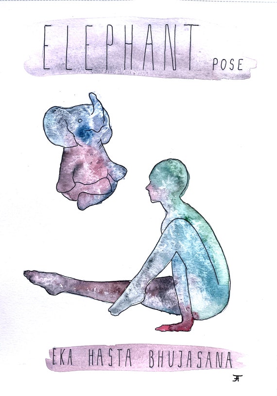 Watercolor picture to print yourself, directly from the artist, yoga, elephant pose, wall decoration, fine art print