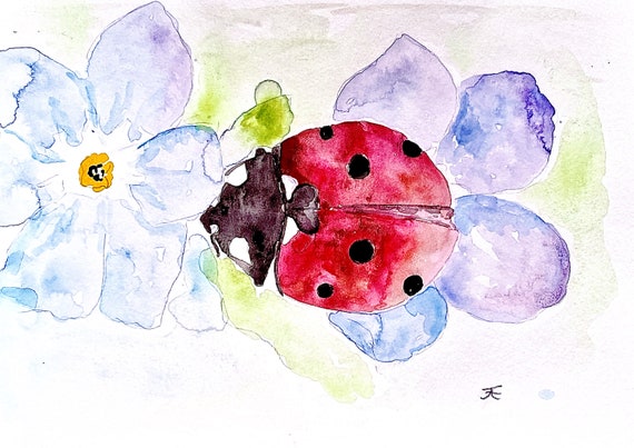 Original watercolor, digital print, art print, handmade, digital download, ladybug, insect, nature, wall decoration, design, insect, art