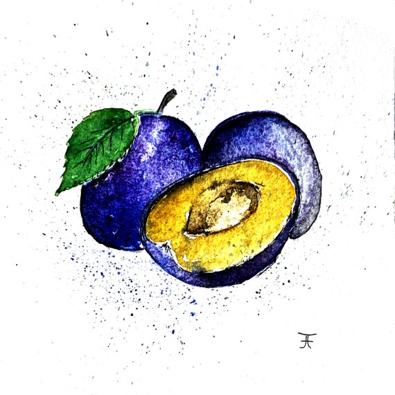 Original watercolor, plum, digital print, art print, handmade, autumn, nature, wall decoration, design, art