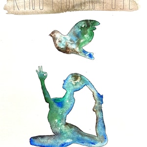 Watercolor painting to print yourself, directly from the artist, yoga, pigeon yoga pose, wall decoration, fine art print