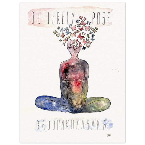 hand-painted watercolor painting directly from the artist, yoga, butterfly pose, fine art print - poster made of matte paper in museum quality