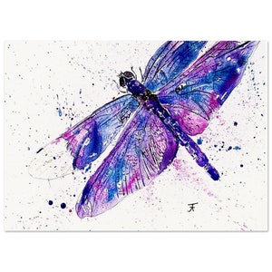 handgemaltes Aquarell, direkt vom Künstler, Kunstdruck, lila Libelle, Wandschmuck, Poster, Karte, Geschenk