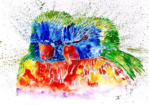 Printable Watercolor Painting Direct from the Artist Colorful Parrots Wall Decor Art Print