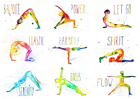 Watercolor poster to print yourself, directly from the artist, yoga, wall decoration, fine art print