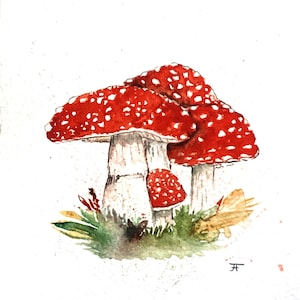 Original watercolor, fly agaric, digital print, art print, handmade, autumn, nature, wall decoration, design, art