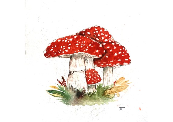 Original watercolor, fly agaric, digital print, art print, handmade, autumn, nature, wall decoration, design, art