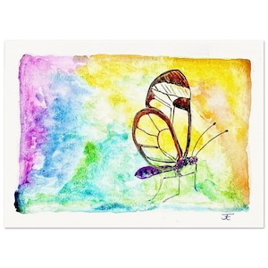 hand-painted watercolor, directly from the artist, art print, glasswing butterfly, wall decoration, poster, card, gift