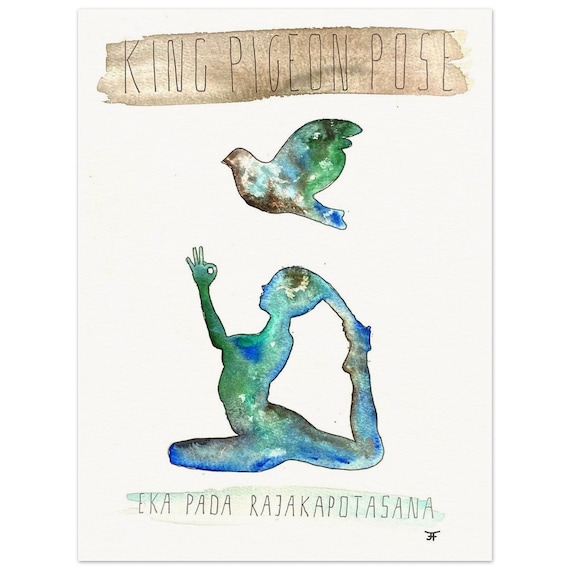hand-painted watercolor painting directly from the artist, yoga, animal pose dove, wall decoration, fine art print - poster made of matte paper in museum quality