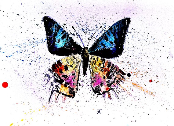 Watercolor painting to print out yourself, directly from the artist, colorful butterfly, wall decoration, art print
