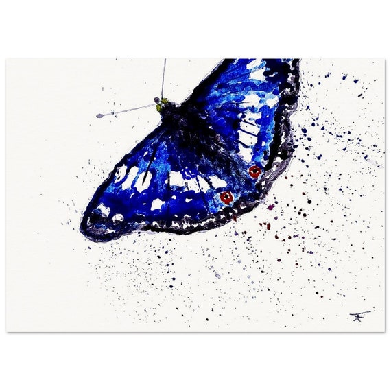 hand-painted watercolor, directly from the artist, art print, large iridescent butterfly, wall decoration, poster, card, gift