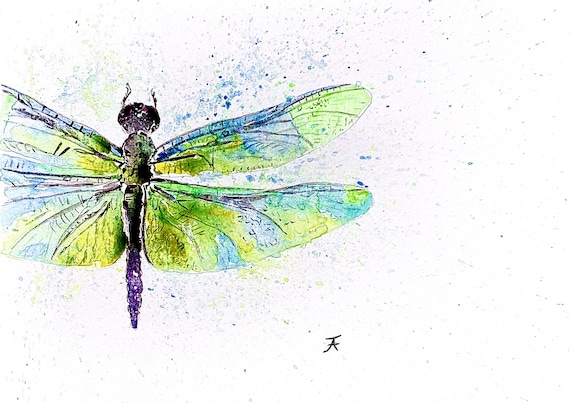 Watercolor picture to print yourself, directly from the artist, dragonfly, wall art, wall decoration, fine art print, last minute gift