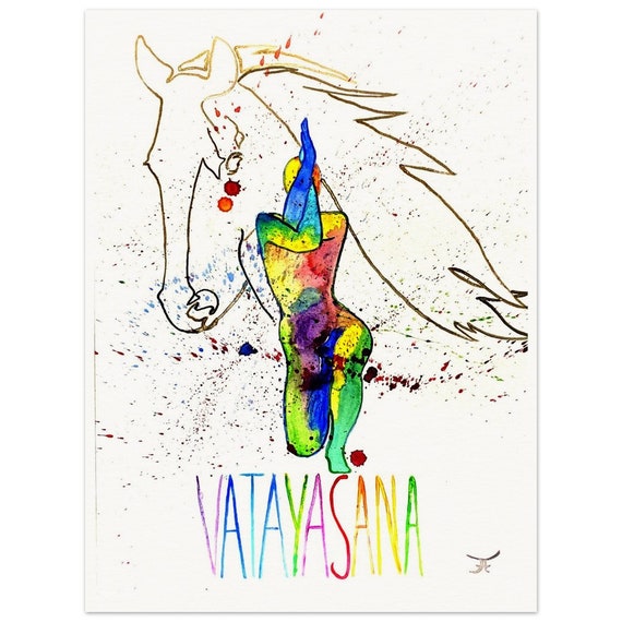 hand-painted watercolor painting directly from the artist, yoga, horse pose, fine art print - poster made of matte paper in museum quality