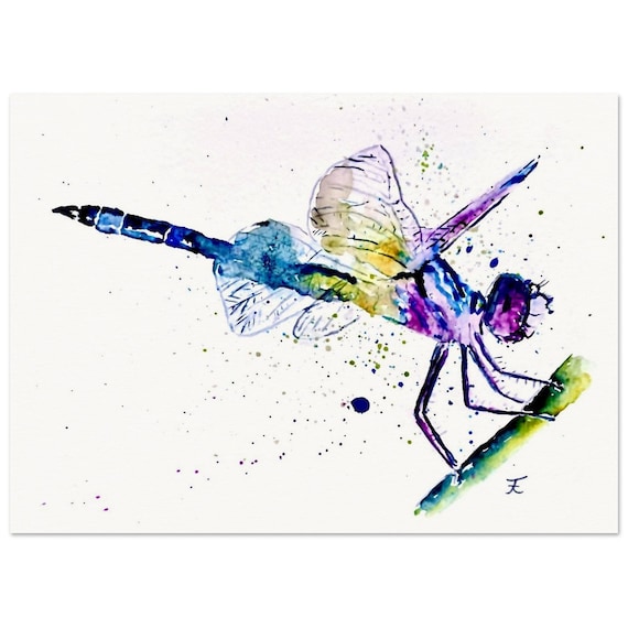 hand painted watercolor, directly from the artist, art print, dragonfly, wall decoration, poster, card, gift