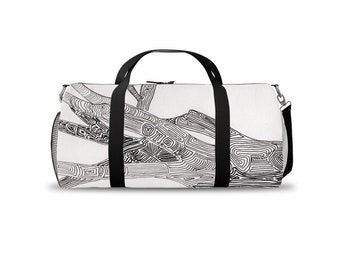 Duffle Bags: Hand Drawn Tree With Line Patterns