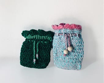 Handmade Crochet, Drawstring, Pouch, Small Crochet Bag, Jewelry Bag, Gift Pouch, Drawstring Coin Purse, Mothers Day