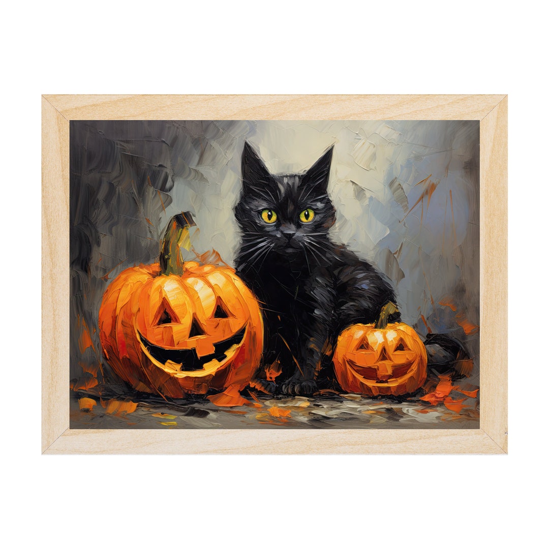 Black Cat Art Prints Jack O Lantern Halloween Art Printable - Etsy