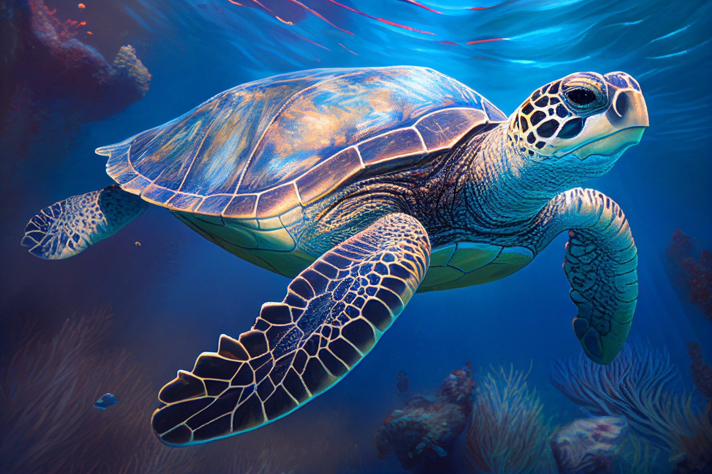 Sea Turtle Artwork Realistic Underwater Sea Turtle Print Etsy