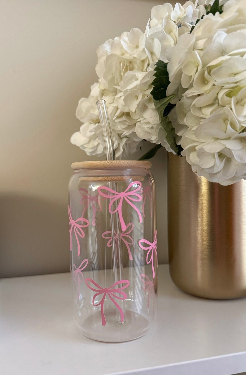 Girly Pink Bows Glass Cup - Etsy