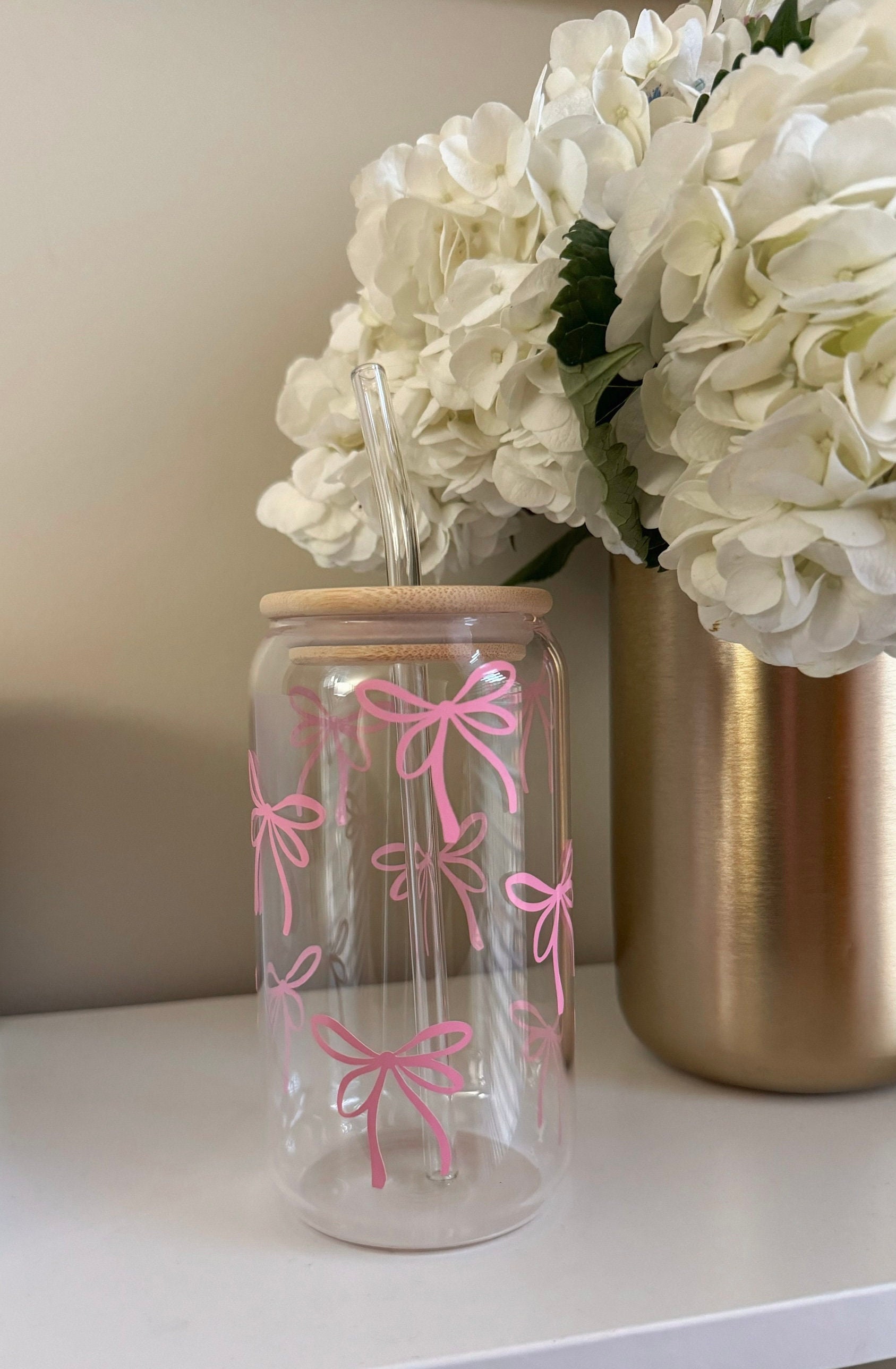 Girly Pink Bows Glass Cup - Etsy