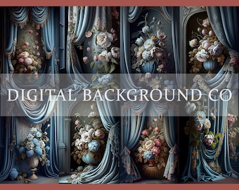 Soft Blue Curtain Digital Backdrops, Elegant Maternity Digital Background, Photoshop Overlay, Maternity Digital Backdrop, Maternity Overlay