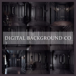 Black Room Digital Background, Fine Art Digital Backdrop, Maternity Backdrop Overlay, Elegant Room Digital, Black Wall Digital, Set of 9