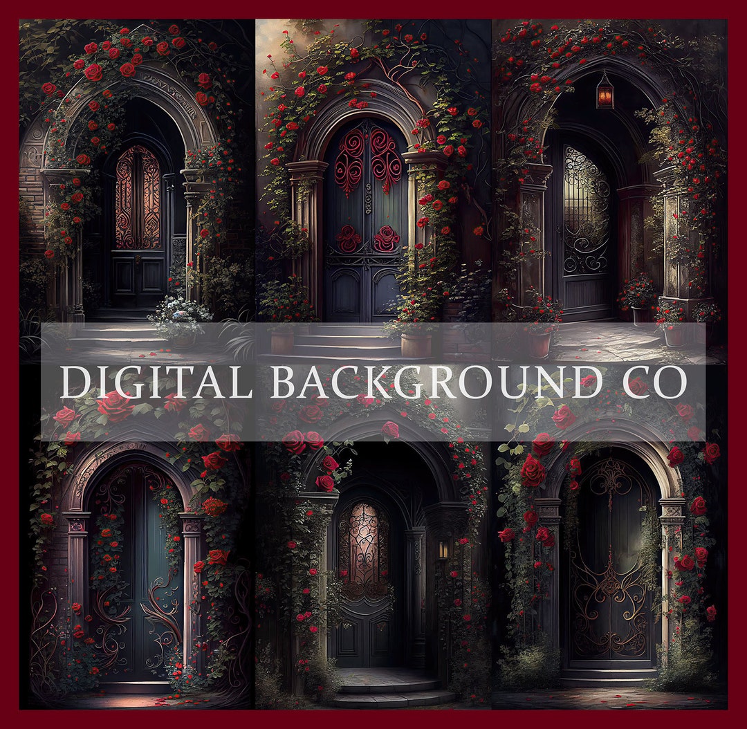 Door With Red Roses Digital Background, Maternity Backdrop Overlay