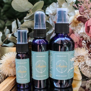 Aceites esenciales en aerosol de salvia blanca de Palo Santo, cristales cargados, aerosol para limpiar el aura y energía negativa, sin humo, protección contra manchas.