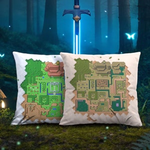 Kussen | Zelda-kaart | Hyrule licht-donker wereldkaart dubbel zijkussen – retro gaming – Legend of Zelda fan cadeau – gamerkameraccessoires