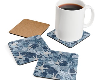 Nautical Coasters Set - Beach House Decor, Cork Backed Drink Mats