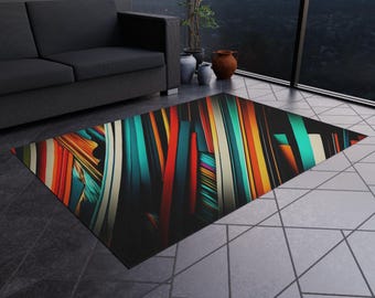 Colorful Striped Outdoor Rug - Vibrant Patio/Porch Area Rug, Non-Slip, Weather-Resistant