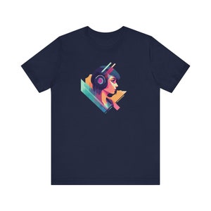 Mid Century Modern Female DJ Graphic Tee - Space Age Geometric Art Soft Cotton Unisex Tee