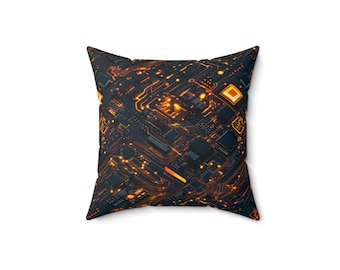 Circuit Board Throw Pillow | Modern Geometric Tech Decor | Contemporary Accent Cushion for Couch