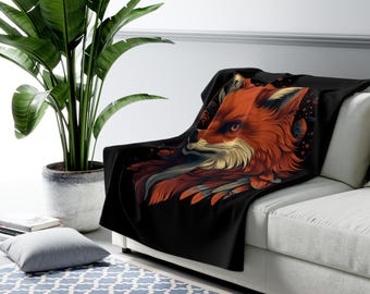 Fox Portrait Sherpa Fleece Throw Blanket – Cozy Woodland Animal Art for Couch or Bed