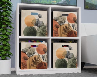 Single Boho Botanical Felt Storage Cube Bin with Handle