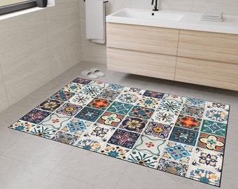 Colorful Mosaic Floor Mat, Tile Pattern Rug, 5 Sizes